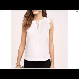 Anthropologie Maeve White Scalloped Blouse Sz 16
